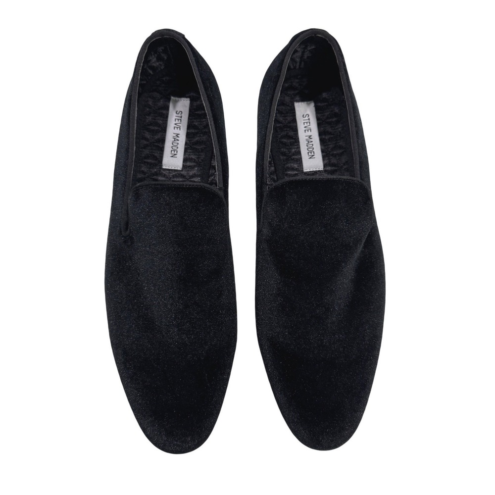 NEW Steve Madden Laight Black Velvet Slip On Loafer Formal Dress Shoes Mens 10.5